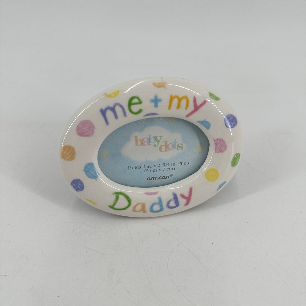Amscan Me + My Daddy Baby Dots Ceramic Oval Picture Frame Polka Dot 2x2.75